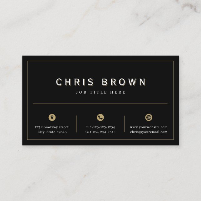 Simple classy black and gold custom professional b business card (Front)