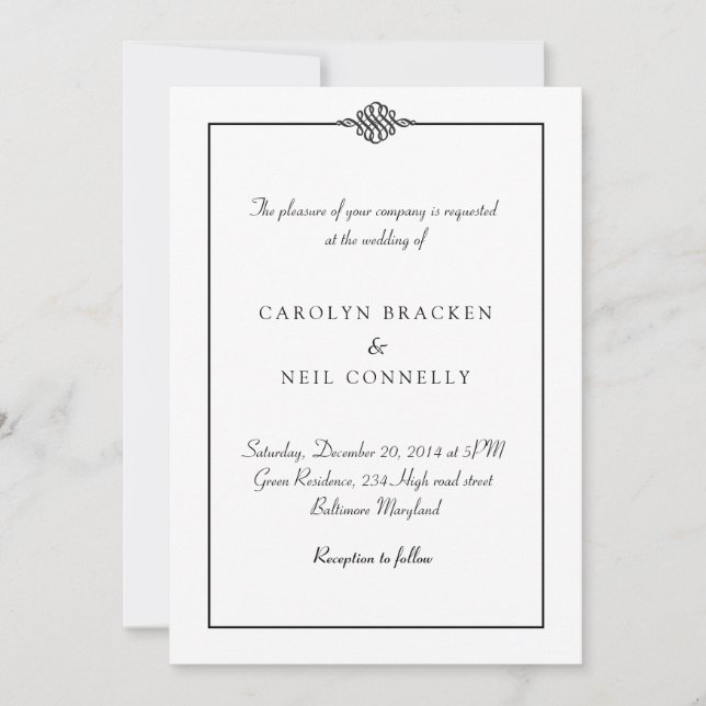 Simple Classy Black White Wedding Announcement (Front)