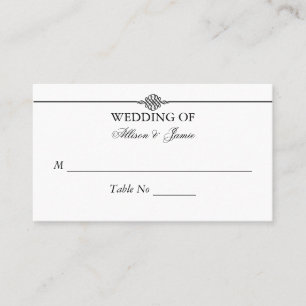 Simple Classy Black White Wedding Table Number Place Card