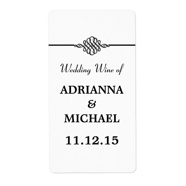 Simple Classy Black White Wedding Wine (Front)