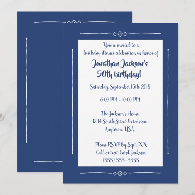 Simple Classy Blue on Blue All Occasion Party Invitation (Front/Back)