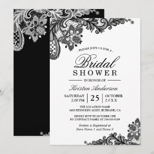 Simple Classy Chic Black White Lace Bridal Shower Invitation