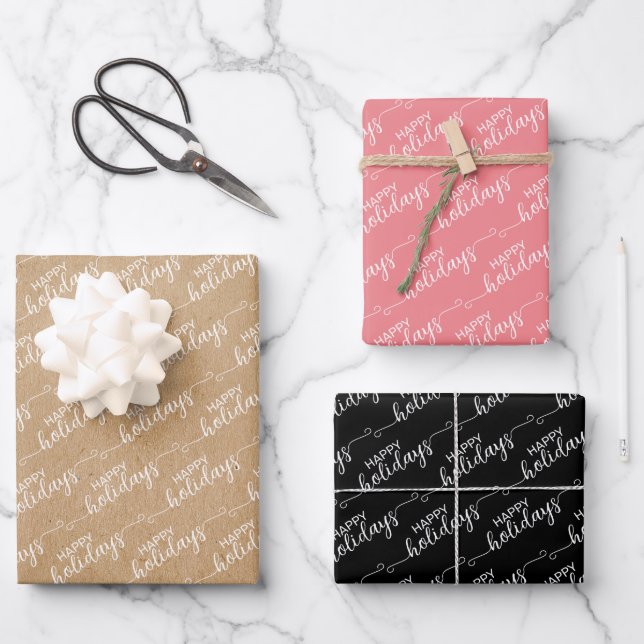 Simple Classy Chic Happy Holidays Greeting Wish Wrapping Paper Sheet (Front)