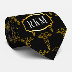 Simple Classy Elegant Gold Caduceus Medical Tie
