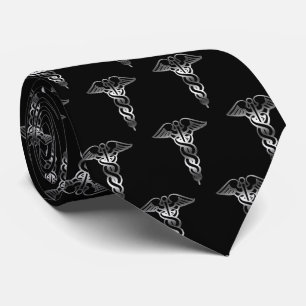 Simple Classy Elegant Silver Caduceus Medical Tie