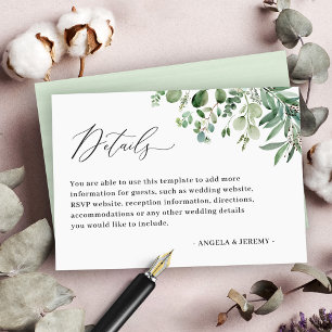Simple Classy Eucalyptus Leaves Wedding Details Enclosure Card
