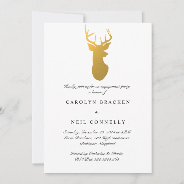 Simple Classy Gold Antler Modern Engagement Party Invitation (Front)