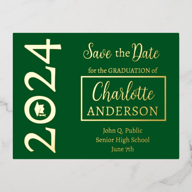 Simple Classy Green 2024 Graduation Announcement (Front)
