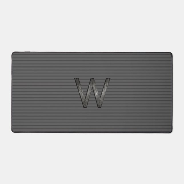   Simple & Classy Grey Black Personalised Monogram Desk Mat (Front)