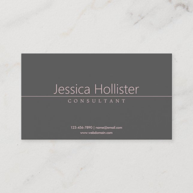 Simple Classy Light Pink on Dark Grey Business Card (Front)