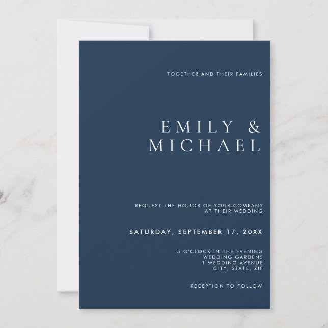  Simple Classy Navy Blue Wedding Invitation (Front)