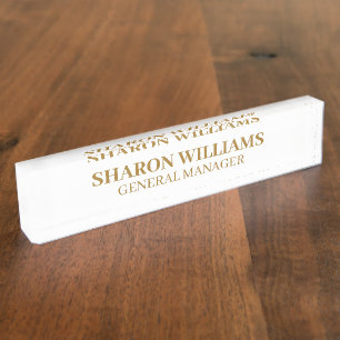 Simple Classy Professional White Gold Office Title Nameplate