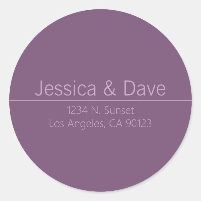 Simple Classy Purple Wedding Return Address Classic Round Sticker (Front)