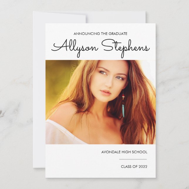 Simple Classy Script One Photo White | Black Text Announcement (Front)