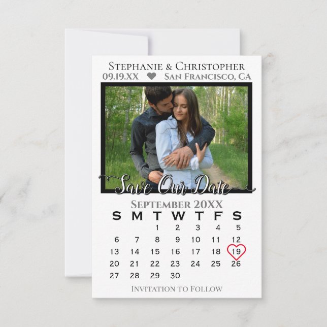 Simple Classy & Stylish Calendar & Photo Wedding Save The Date (Front)