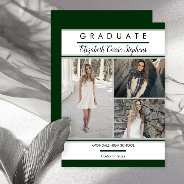 Simple Classy Three Photo Green Graduation Announcement (Simple and Classy Three Photo Green and White Graduation Announcement - Print | Digital Download)