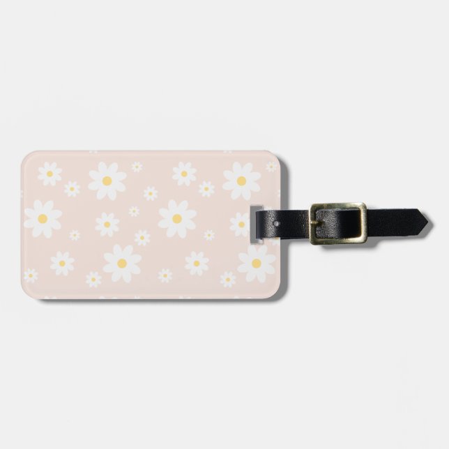 Simple Classy White Daisy Floral Luggage Tag (Front Horizontal)
