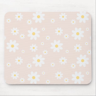 Simple Classy White Daisy Floral Mouse Mat