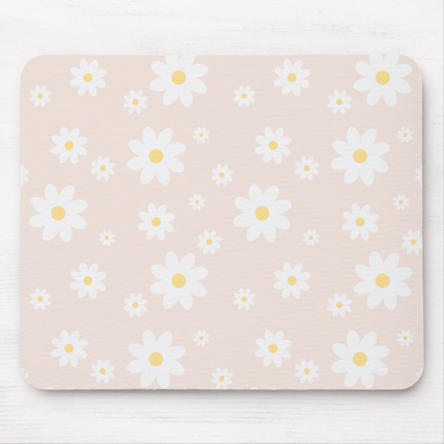 Simple Classy White Daisy Floral  Mouse Mat (Front)