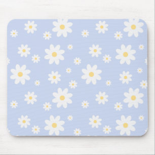 Simple Classy White Daisy Floral Mouse Mat