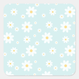 Simple Classy White Daisy Floral Square Sticker