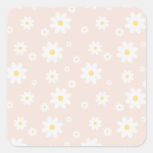Simple Classy White Daisy Floral Square Sticker