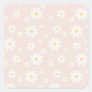 Simple Classy White Daisy Floral Square Sticker