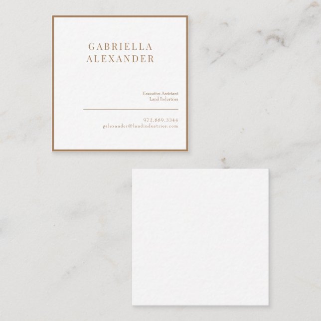 Simple Classy White & Gold Square Square Business Card (Front/Back)