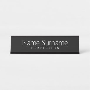 Simple Classy White Text on Black Desk Name Plate