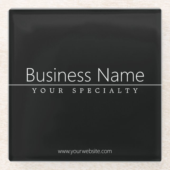 Simple Classy White Text on Black Glass Coaster (Front)