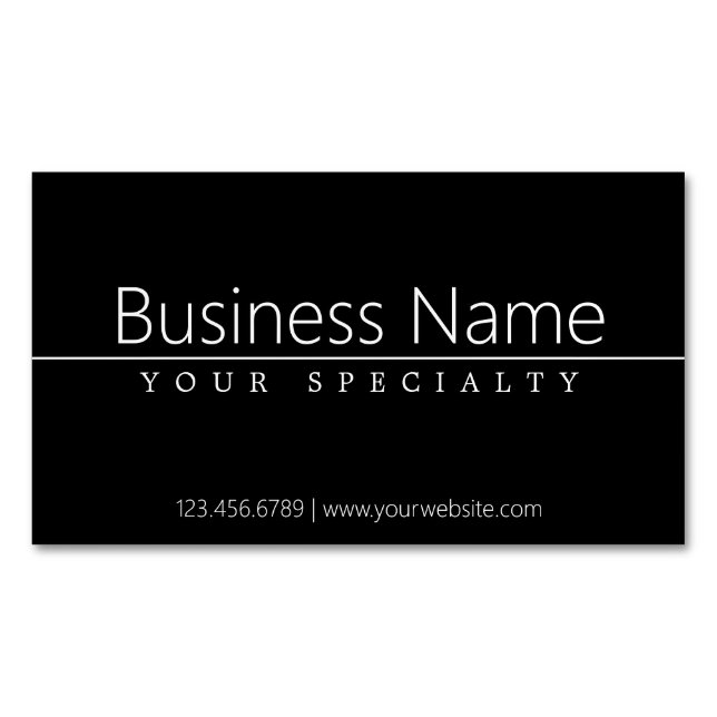 Simple Classy White Text on Black Magnetic Business Card (Front)