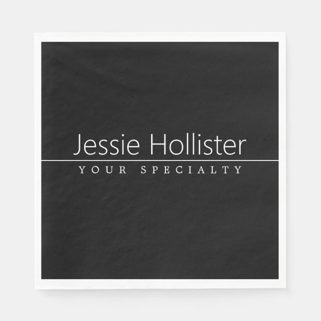 Simple Classy White Text on Black Napkin (Front)