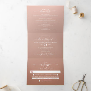 Simple Clay Terracotta & Blush Pink Ombre Wedding Tri-Fold Invitation
