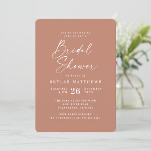 Simple Clay Terracotta Solid Colour Bridal Shower Invitation