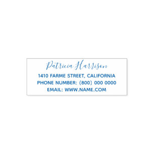 simple & clean address information blue (optional) self-inking stamp