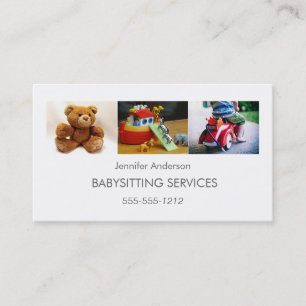 Simple Clean Babysitter Child Care Photo Collage Business Card
