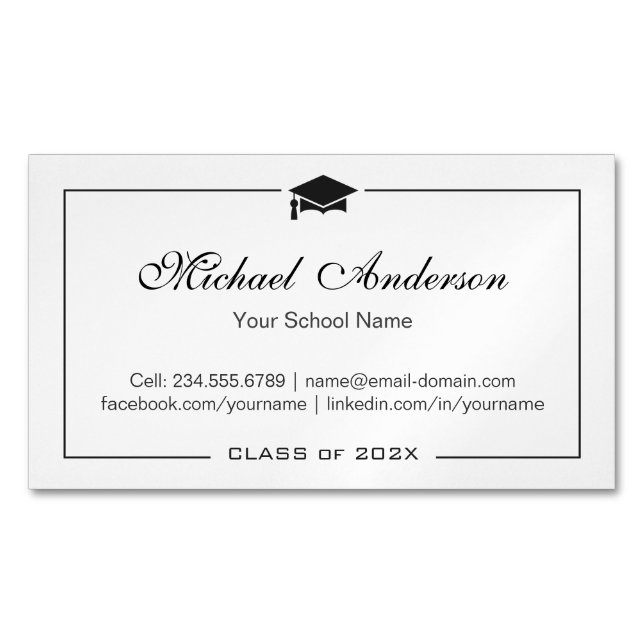 Simple Clean Black and White Graduation Name Card (Front)