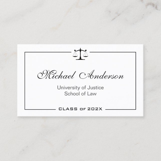 Simple Clean Black and White Law School Student Calling Card (Front)