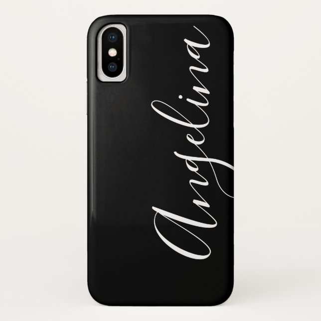 Simple Clean Black White Script Name Case-Mate iPhone Case (Back)