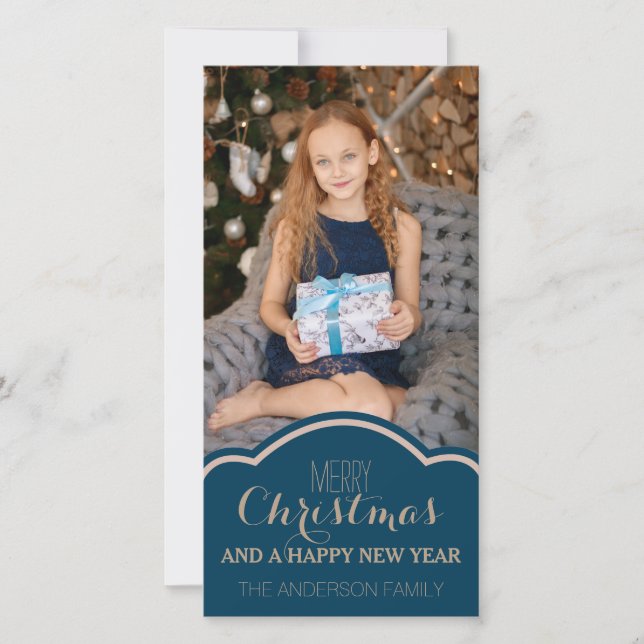 Simple Clean Blue Cream Christmas Holiday Photo (Front)