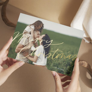 Simple Clean Christmas Family Photo Foil Holiday Card