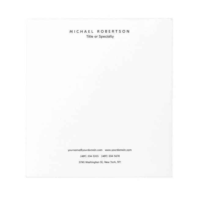 Simple Clean Elegant Modern Minimalist Black White Notepad (Front)