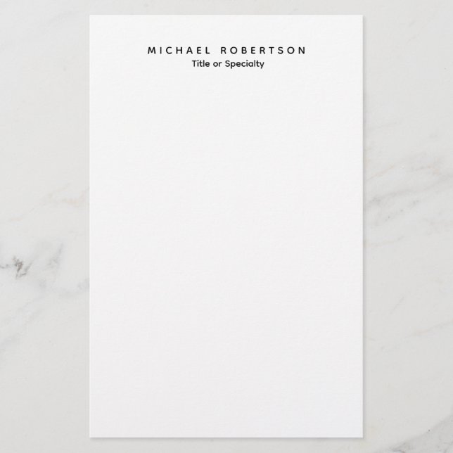 Simple Clean Elegant Modern Minimalist Black White Stationery (Front)