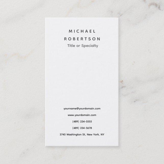 Simple Clean Elegant Modern Minimalist White Grey Business Card (Front)