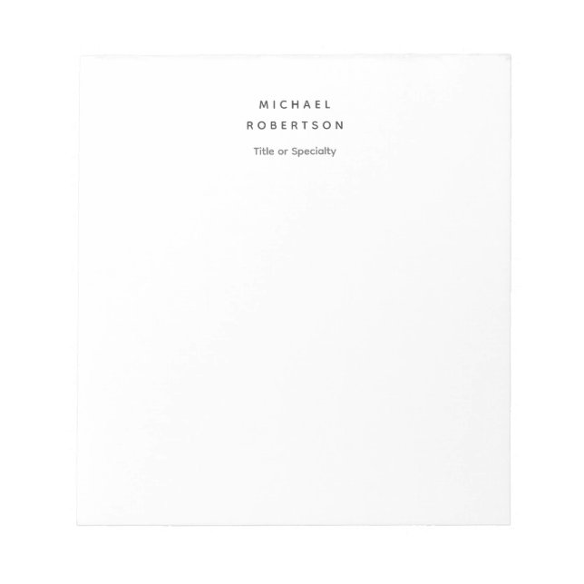 Simple Clean Elegant Modern Minimalist White  Notepad (Front)