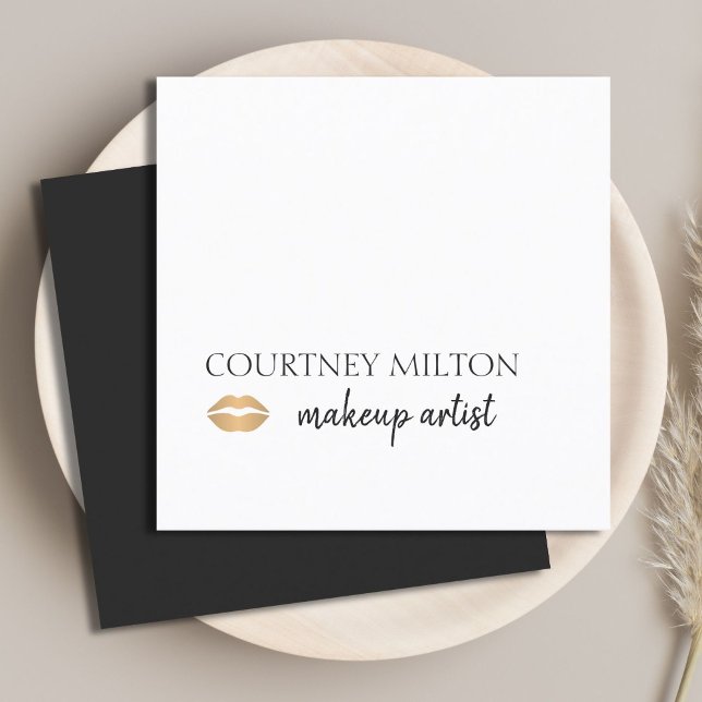 Simple Clean Faux Gold Lips Makeup Artist Square Business Card (Creator Uploaded)