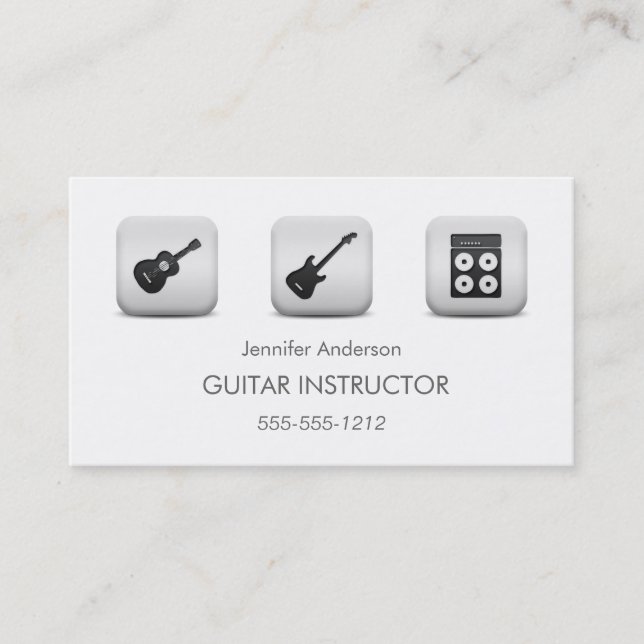 Simple Clean GUITAR Music Tutor Photo Collage Business Card (Front)