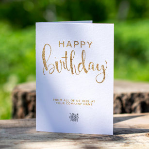 Simple Clean Logo Faux Gold Glitter Happy Birthday Card
