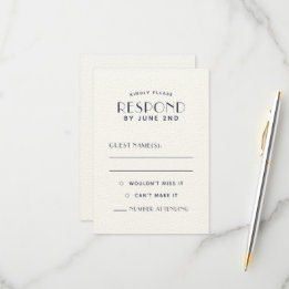 Simple Clean Minimal Ecru Navy Wedding RSVP Cards
