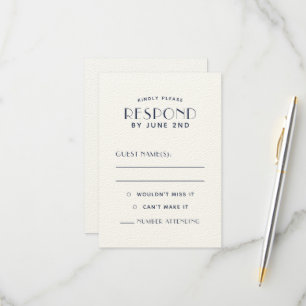 Simple Clean Minimal Ecru Navy Wedding RSVP Cards